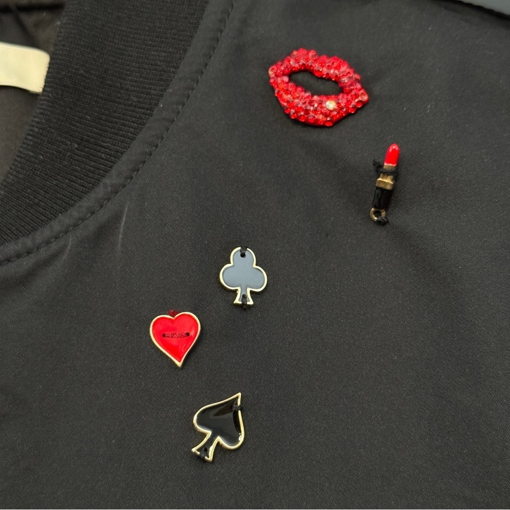 System Black Bomber Jacket Small Epaulets Novelty… - image 5